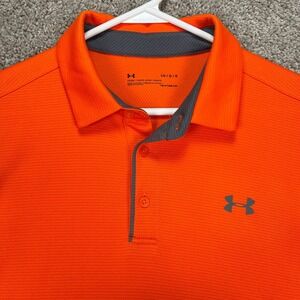 Under Armour Polo Shirt Mens Large Orange Loose Fit Short Sleeve‎ HeatGear EUC